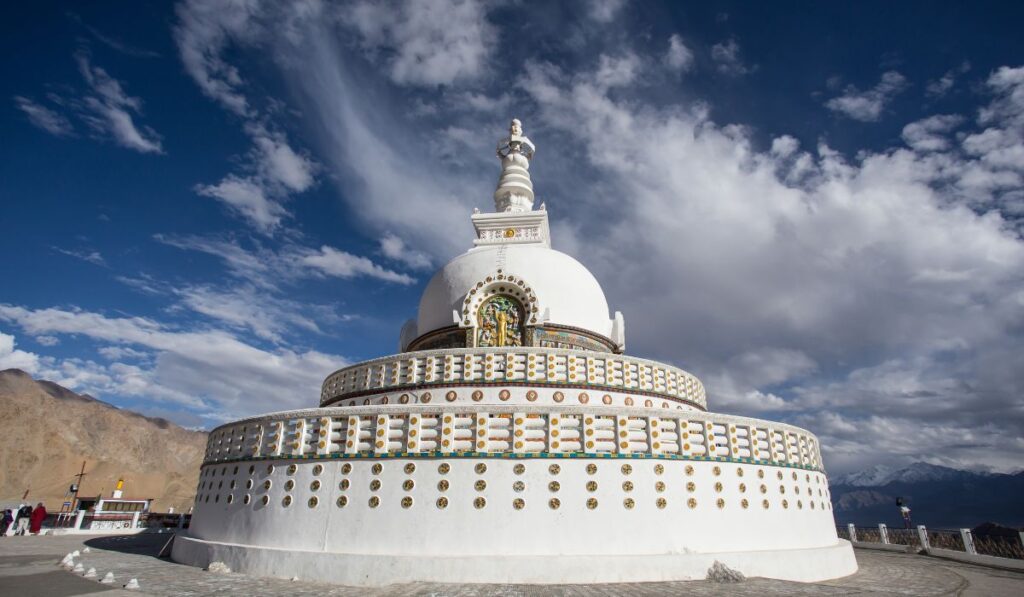 A photo of shanti stupa in ladakh