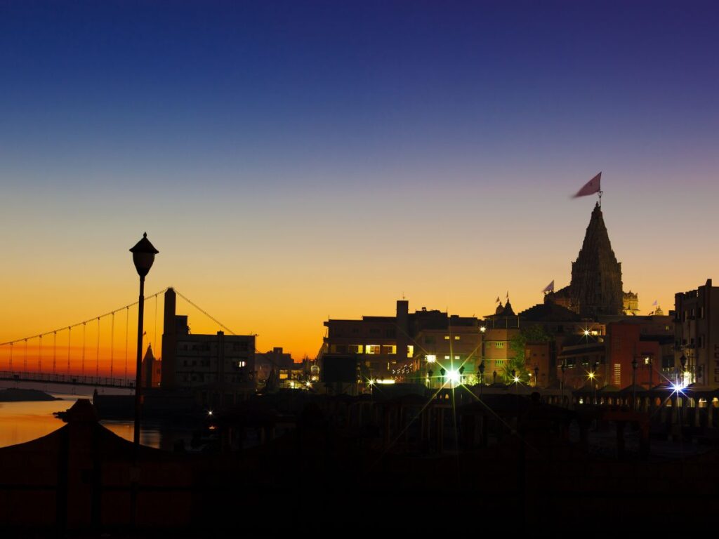 A stunning image of the Dwarkadhish Temple in Dwarka. 