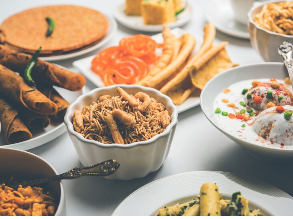 A plate of mouth-watering Gujarati delicacies, Dhokla and Fafda