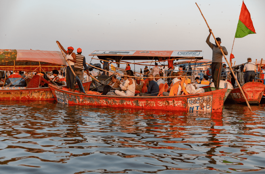 Devotes at the boat near Triveni Sangam Prayagraj