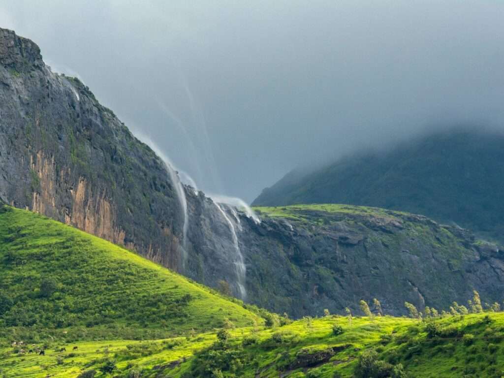Naneghat waterfall also known as reverse waterfall Pune