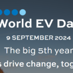 Poster celebrating the world EV day 2024 on Sep 09; The bug 5th year Let's drive change, together