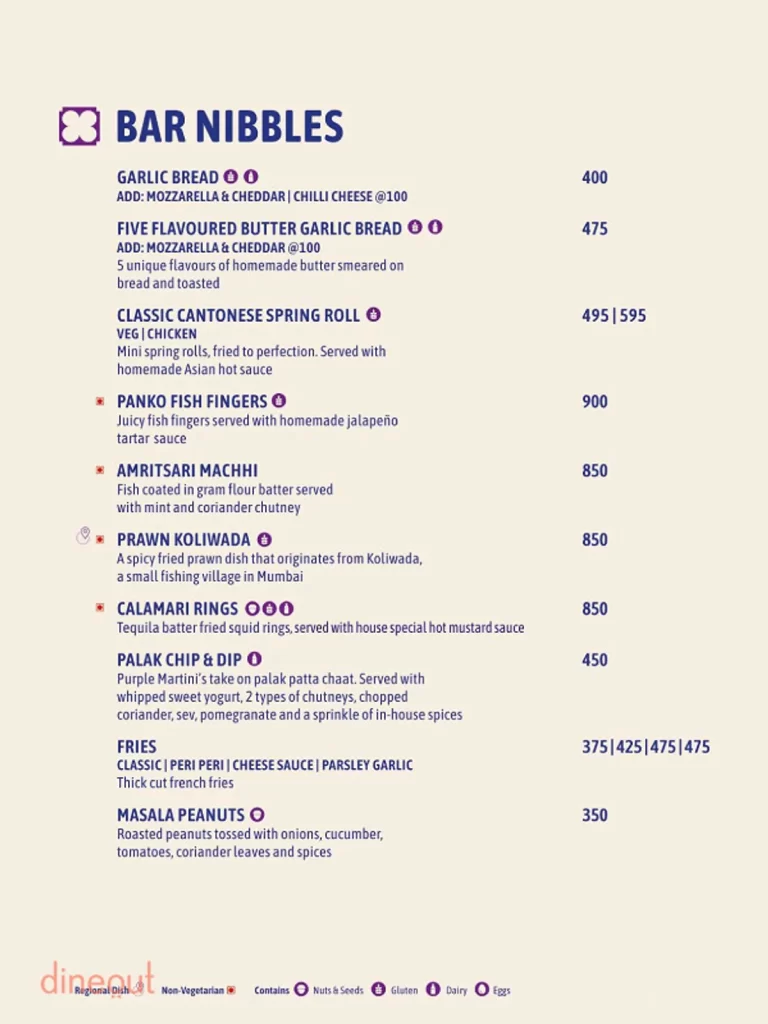 Bar Nibbles: Purple Martini Goa Menu - by Swiggy