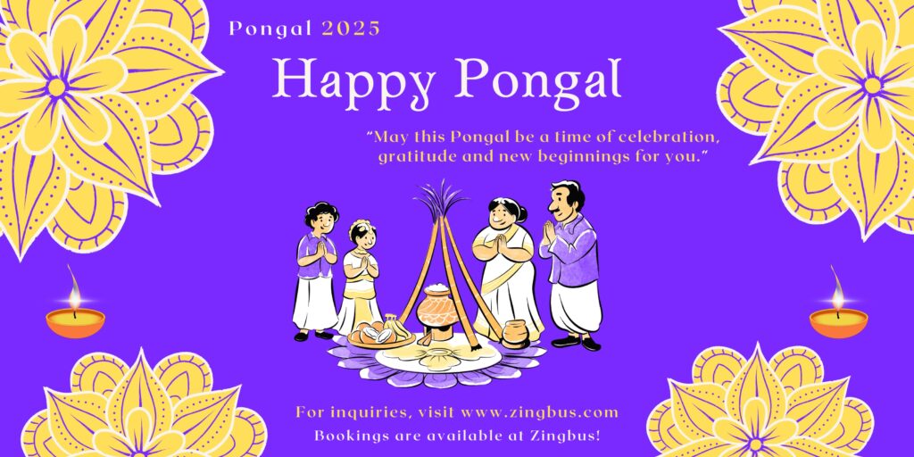 Coral, White, and Purple - Exhibition Banner in Delicate Style for Pongal 2025 | Pongal 2025: Explore the Date, Significance, and Celebrations of This Iconic Harvest Festival