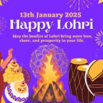 Purple Orange Festive Illustrative Lohri Festival Greeting Banner - Lohri Festival 2025 Best Places to Celebrate Lohri in India